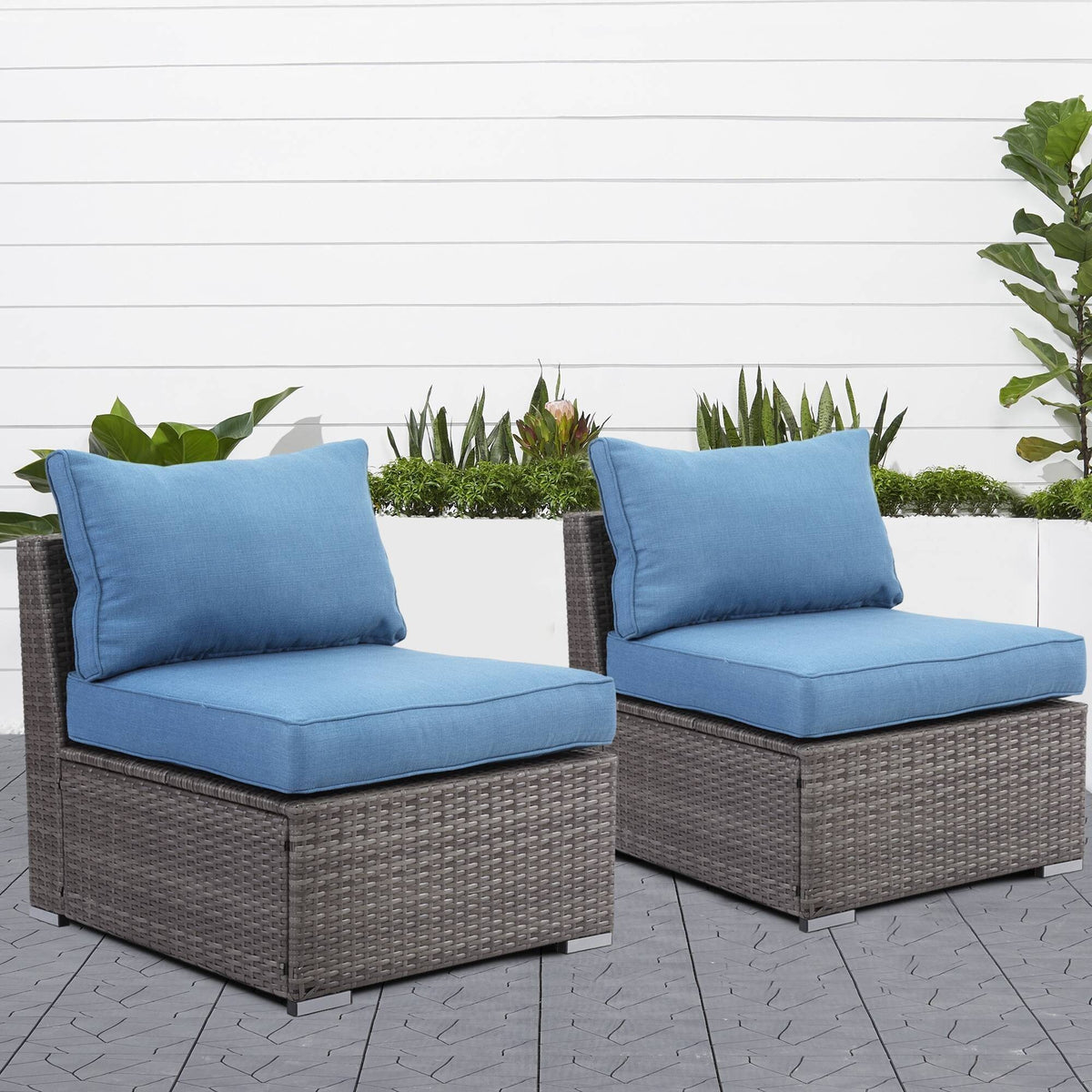 Blue PE Rattan Wicker Patio Armless Sofas K822916