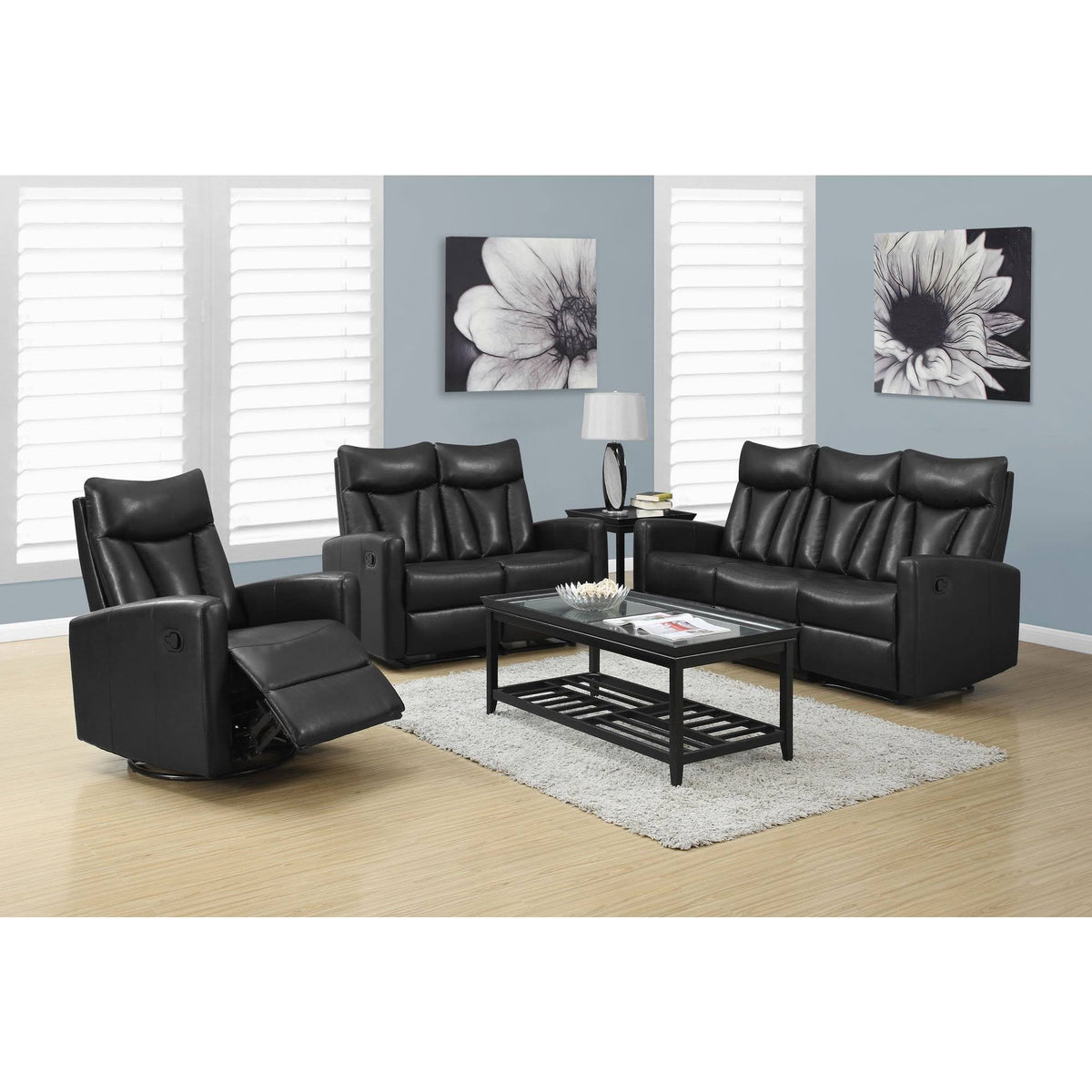 Black Bonded Leather Reclining Sofa Y935