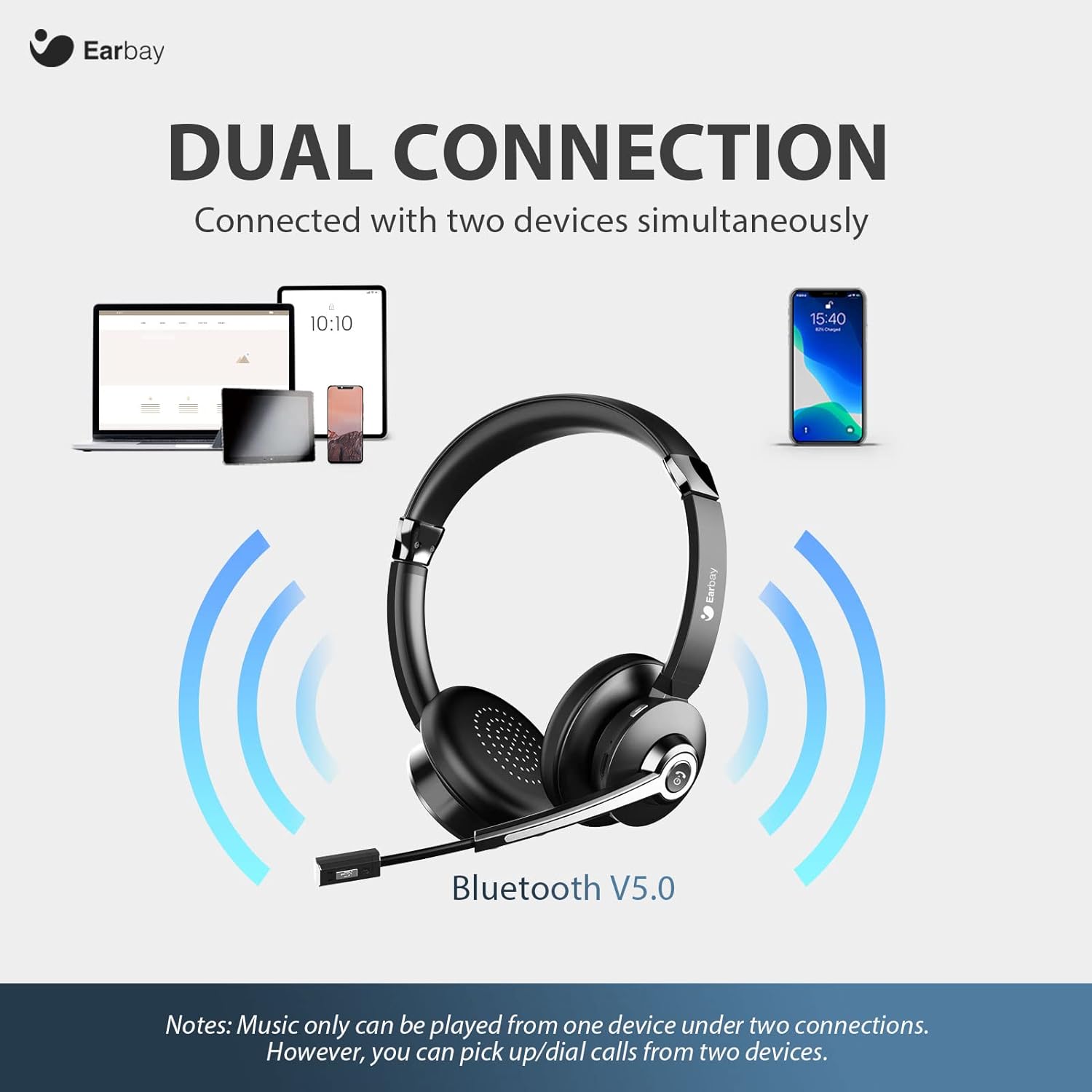 Wireless Bluetooth Headset with Microphone, Noise Cancelling, USB Dongle, On-Ear, Pack of 2 K229501