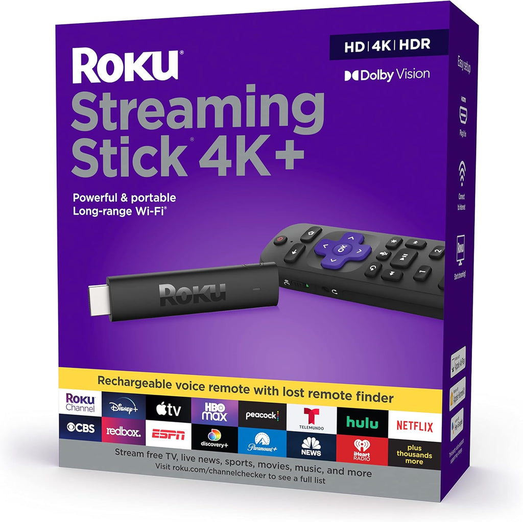 Roku Streaming Stick 4K+ Streaming Device 4K/HDR/Dolby Vision with Voice Remote Pro, Black Pack of 2 Q50482