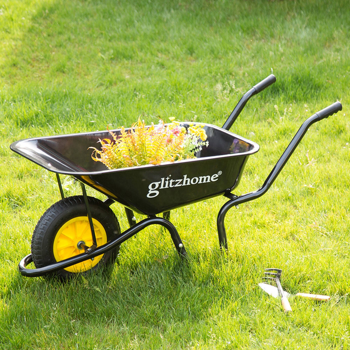 4.7 Cu. ft. Black Steel Framed Plastic Garden Wheelbarrow Utility Dump Cart B25596
