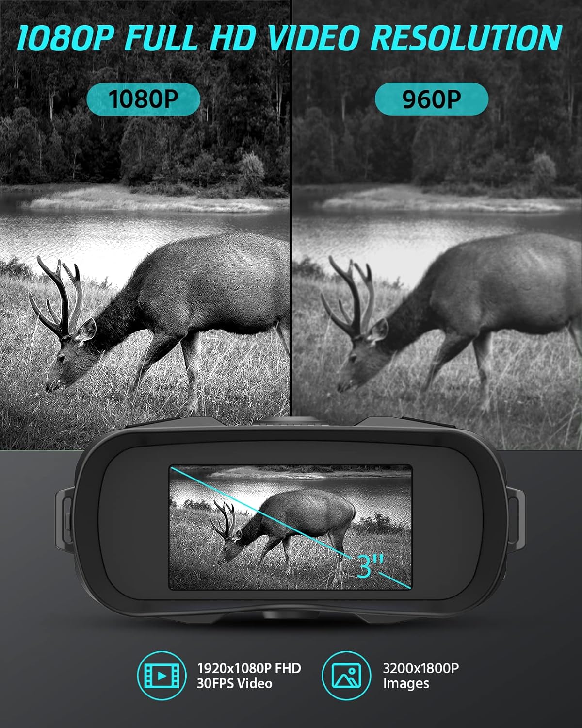 1080p Full HD Digital Night Vision Binoculars with 8x Digital Zoom V6674