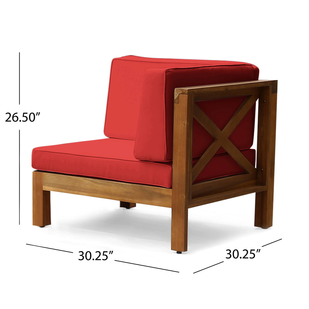 Red and Teak Acacia Wood Sofa and Coffee Table Set Y425