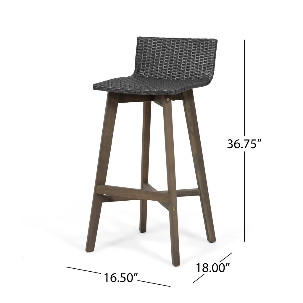 4pk Acacia Wood Wicker Patio Barstools Brown S19380