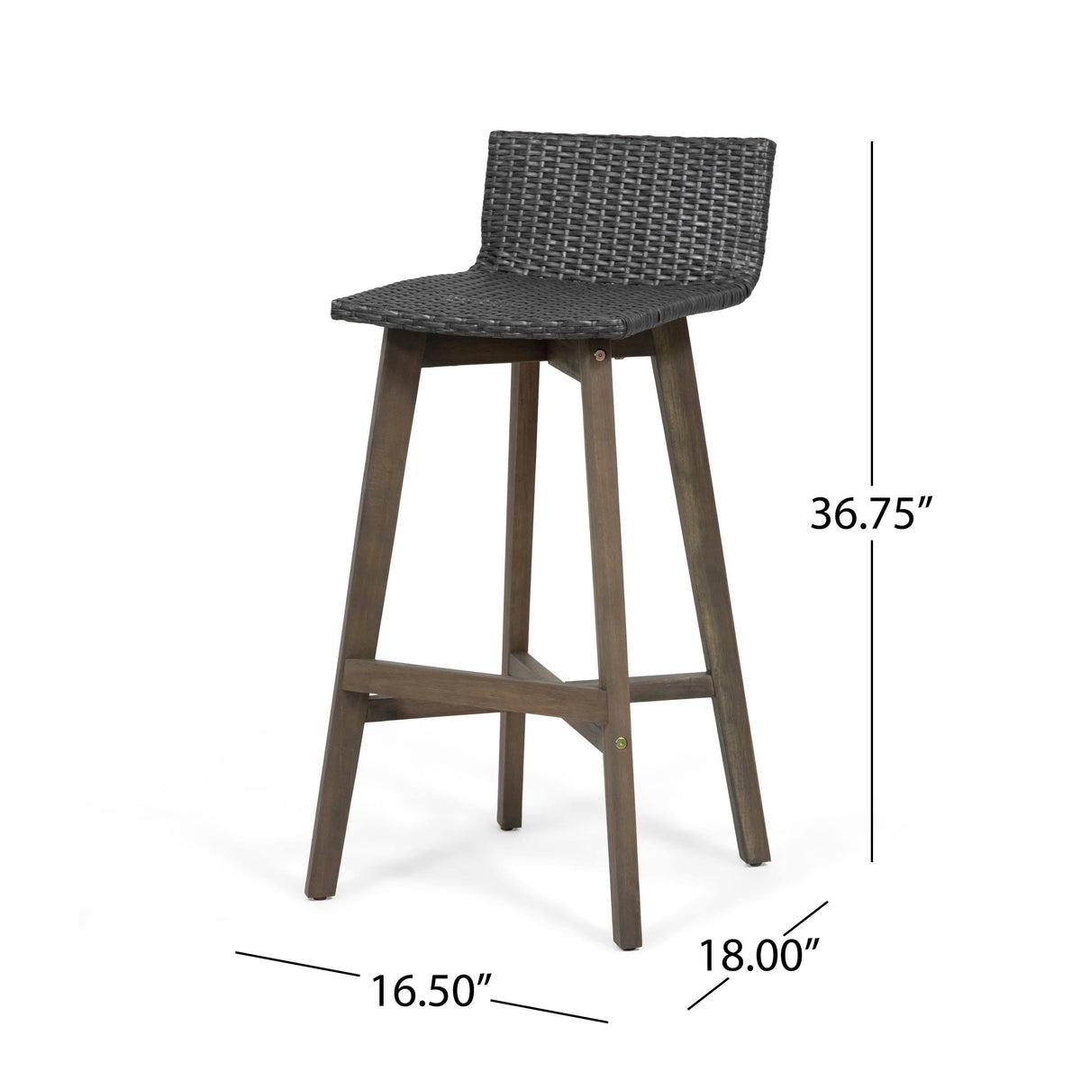 4pk Acacia Wood Wicker Patio Barstools Brown S19380