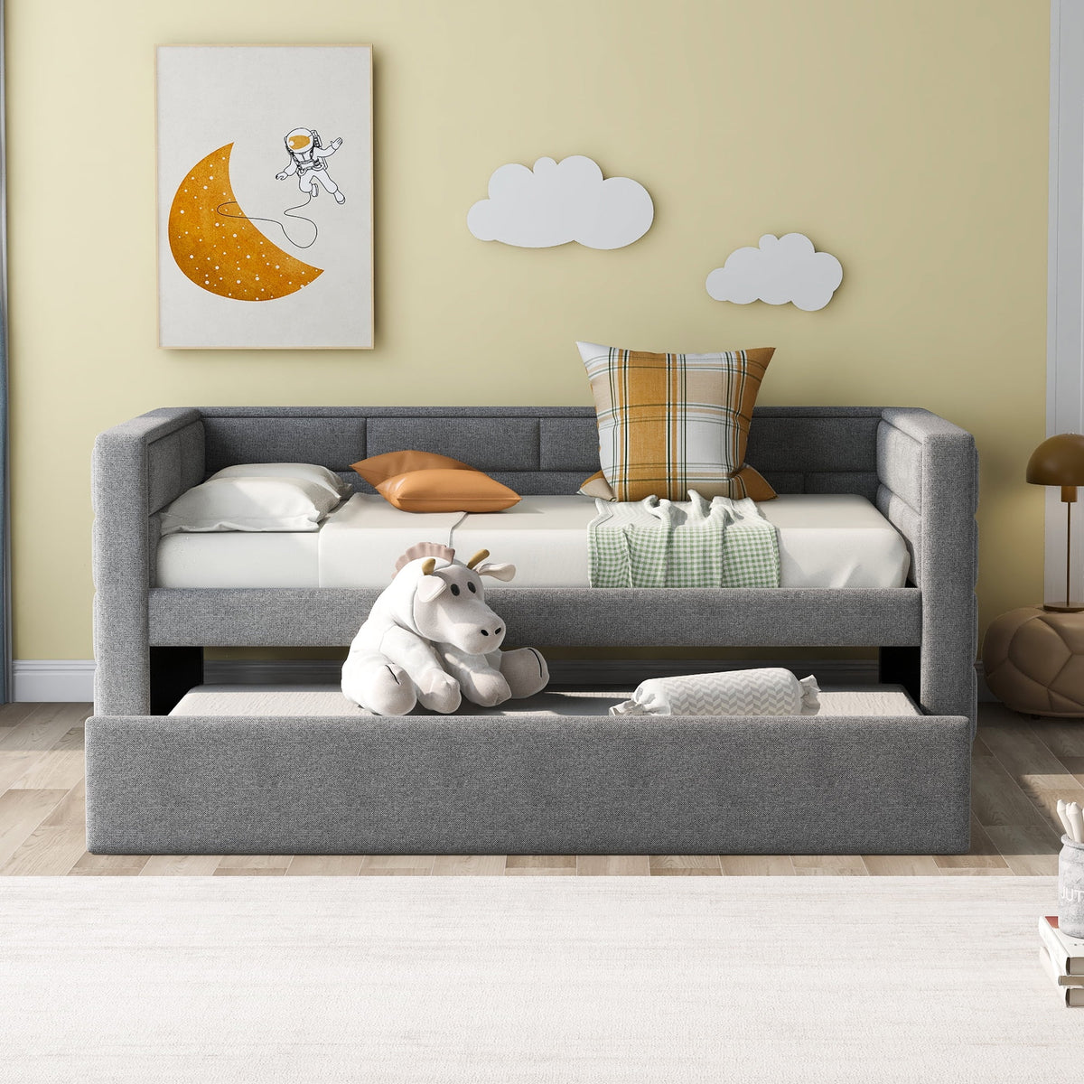 Gray Twin Size Upholstered Daybed with Trundle K285