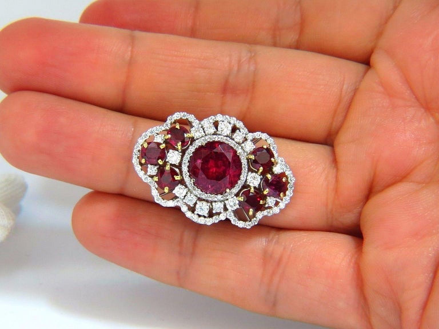 8.03CT Natural Tourmaline Ruby Diamond Cluster Ring C4686