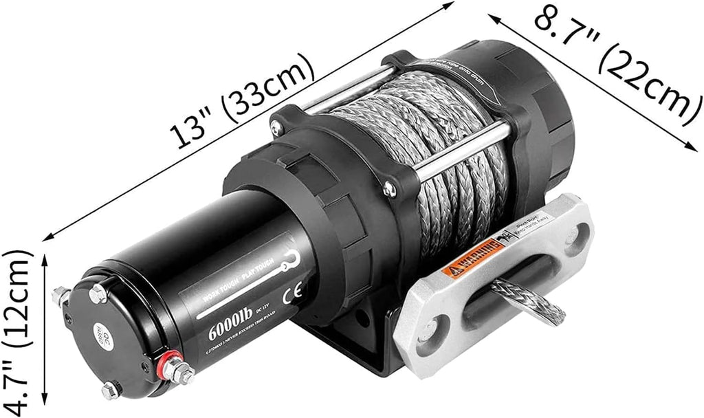 Electric Winch 6000lb Load Capacity Synthetic Rope with Wireless Remote Control L39941