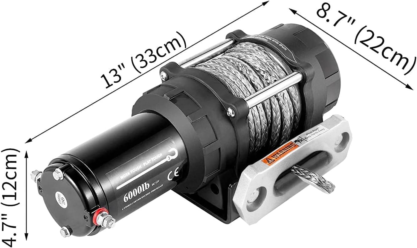Electric Winch 6000lb Load Capacity Synthetic Rope with Wireless Remote Control L39941