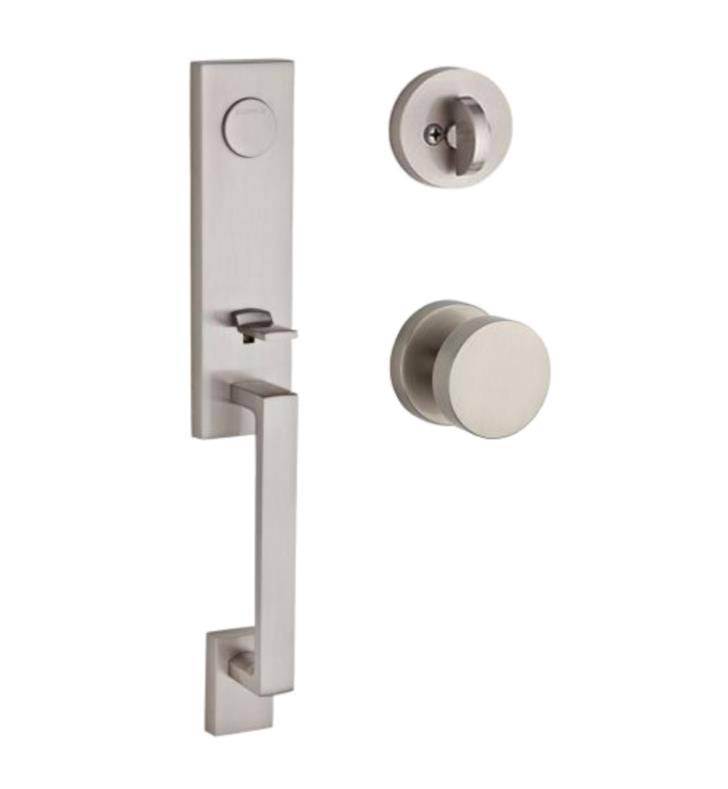 Satin Black Full Dummy Handleset with Contemporary Knob and Round Rose G935