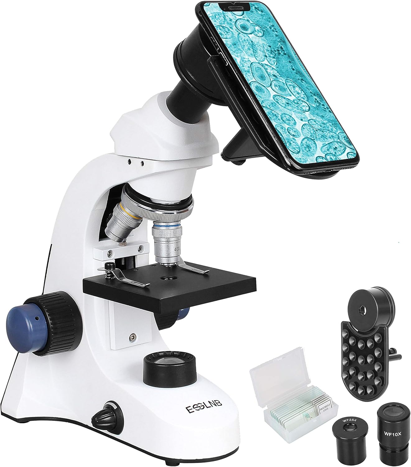 40X-1000X Biological Compound Microscope with Cell Phone Adapter and Slides J60899