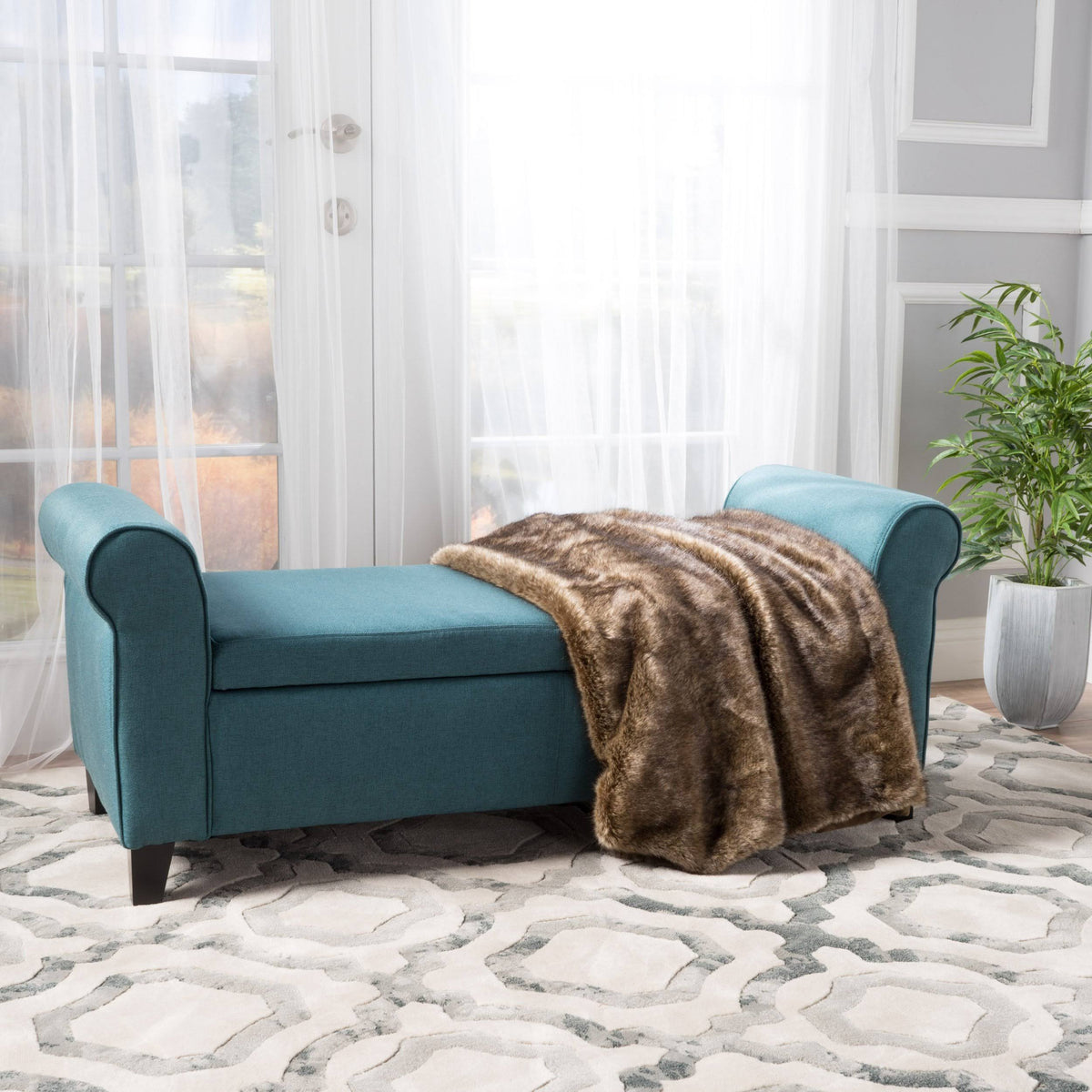 Light Grey Fabric Armed Storage Ottoman Bench A4064