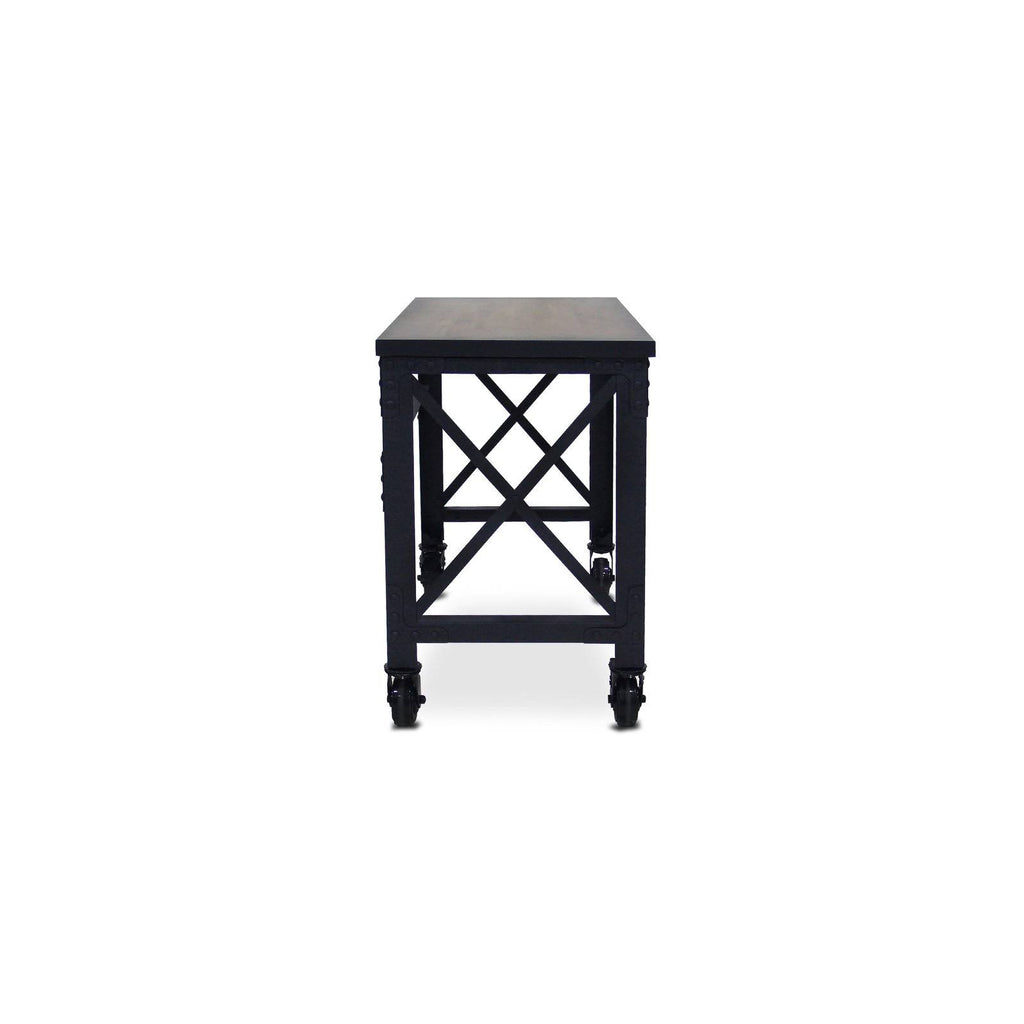 Rolling Industrial Desk with Wooden Top 46 x 24 Inches Q530803