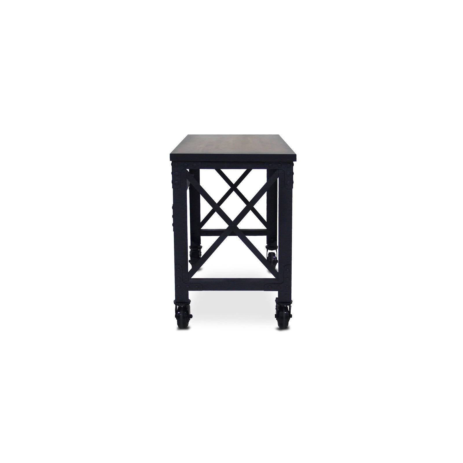 Rolling Industrial Desk with Wooden Top 46 x 24 Inches Q530803
