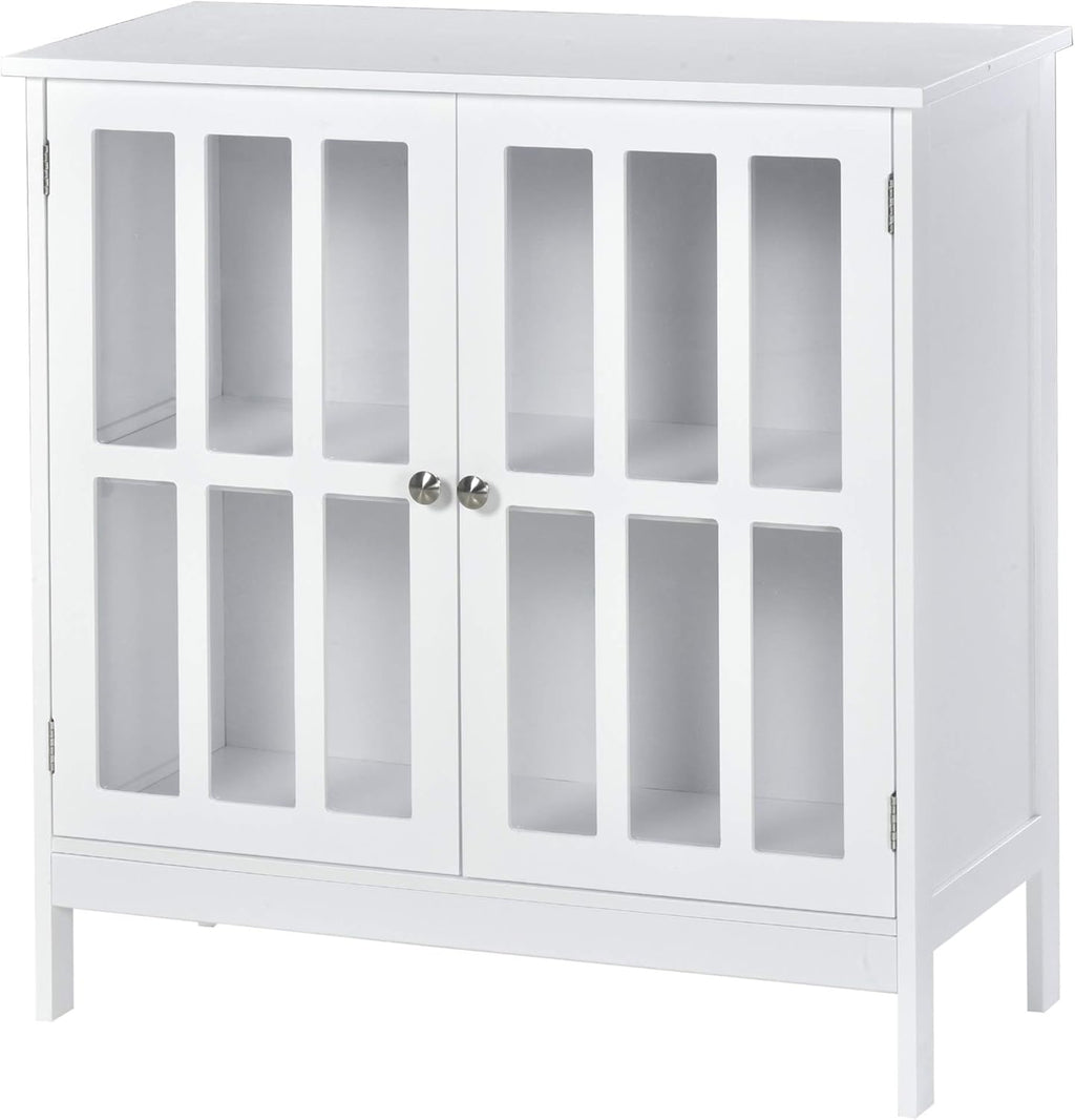 White Storage Sideboard Buffet Cabinet with 2 Transparent Doors B54144