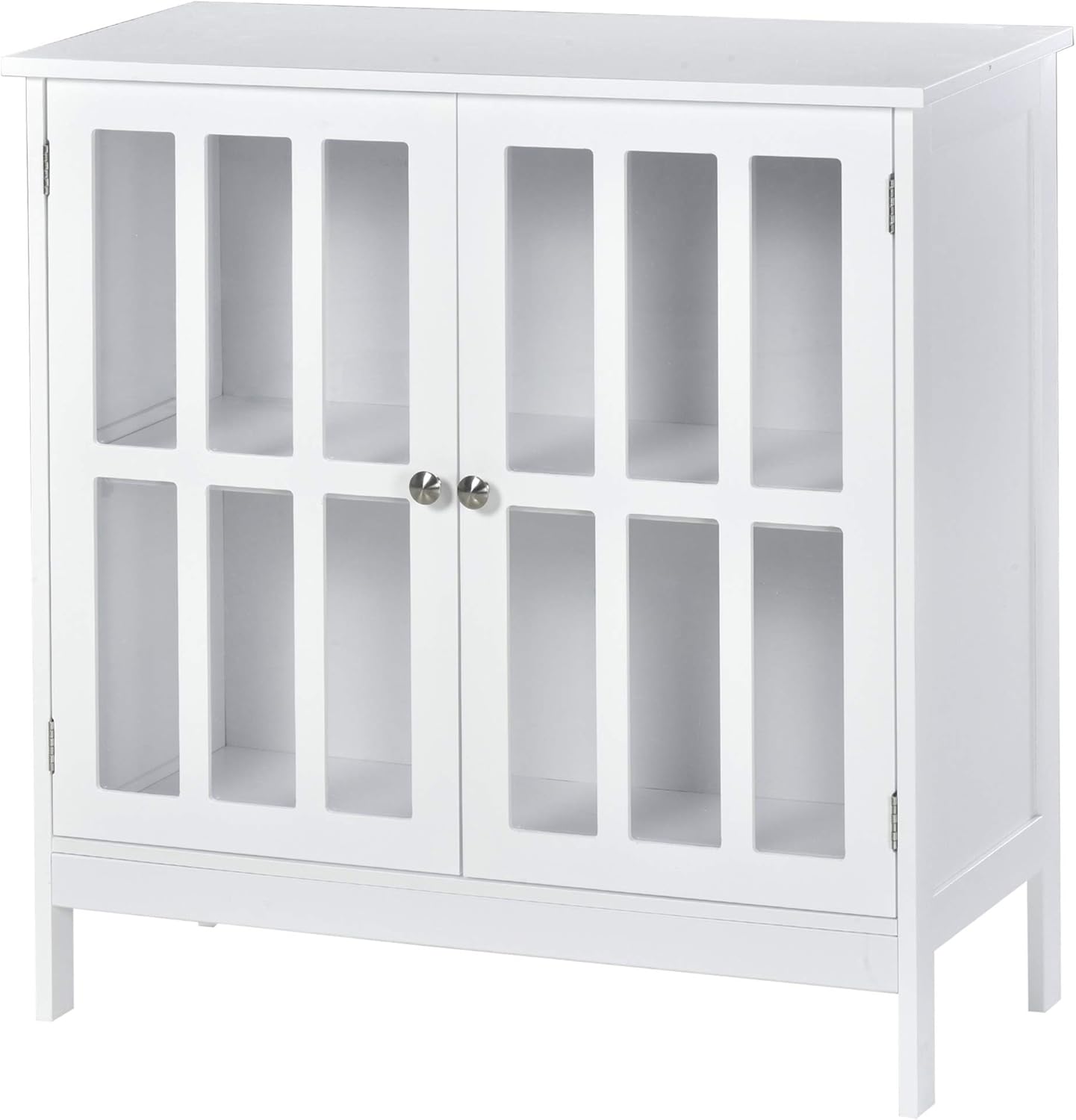 White Storage Sideboard Buffet Cabinet with 2 Transparent Doors B54144
